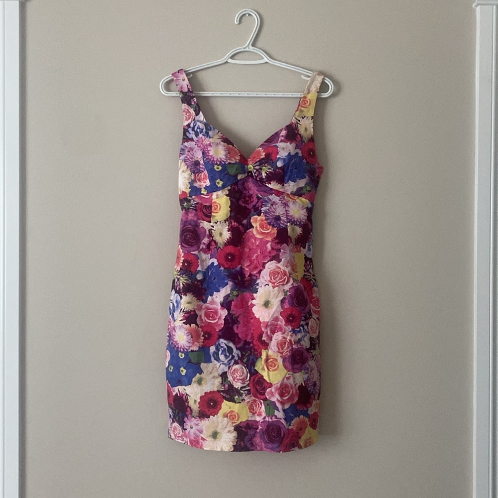 Guess Floral Midi Dress in Pink, Purple, Blue, Yellow